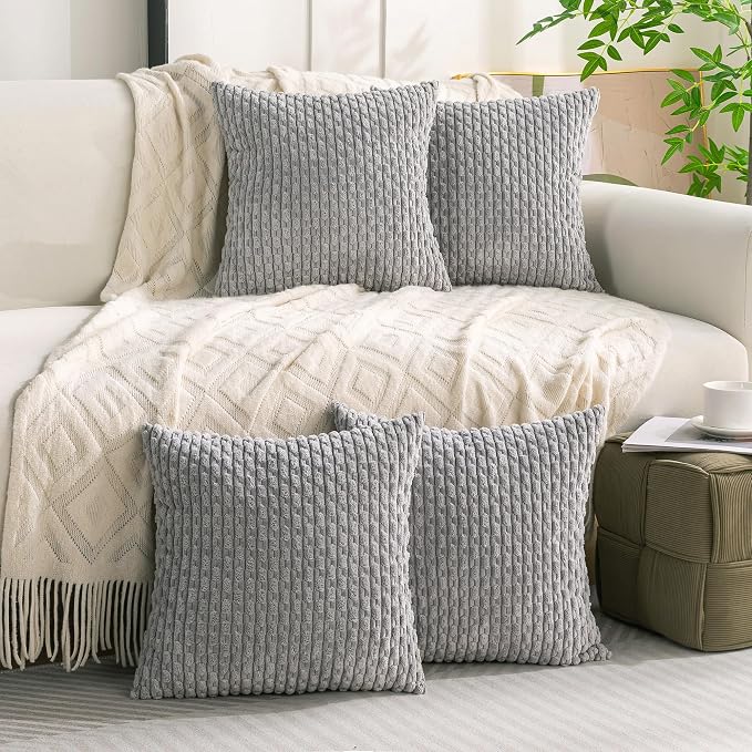 Set of 4 Grey Decorative Throw Pillow Covers 24x24 Inch Corduroy Pillow Covers - Image 8