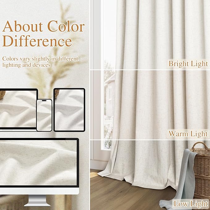 Extra Wide 100% Blackout Linen Curtains - Image 7