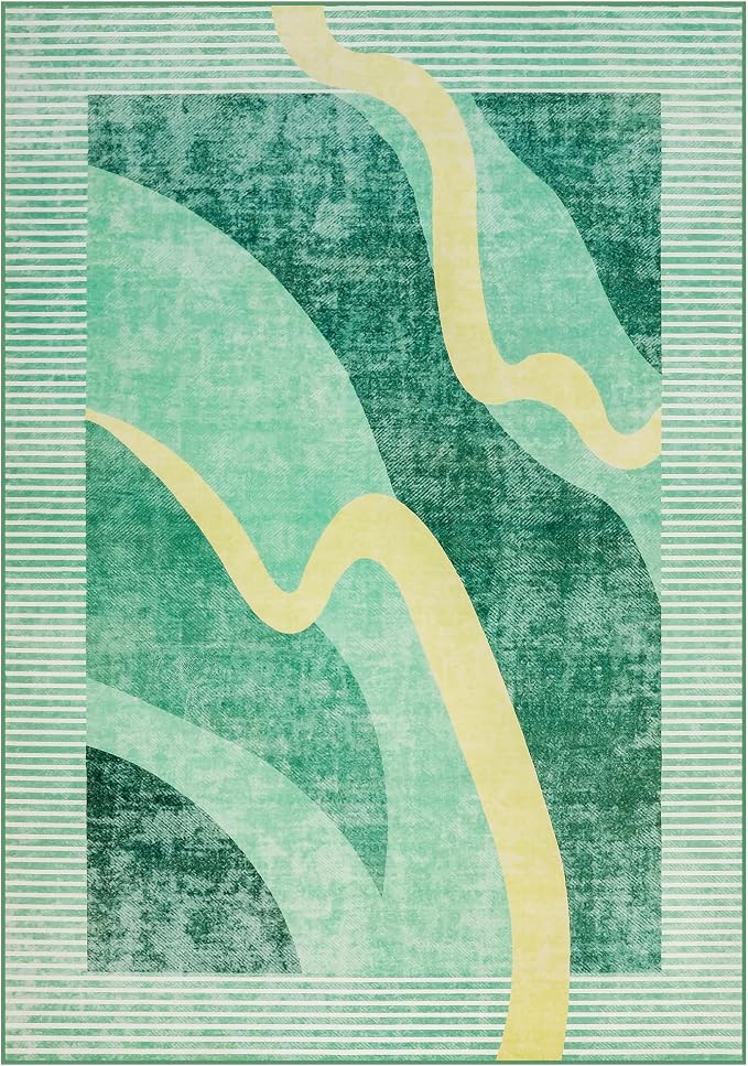 Ompaa Living Room Rug 5x8 Green Area Rug Machine Washable Rug Non Slip Indoor - Image 7