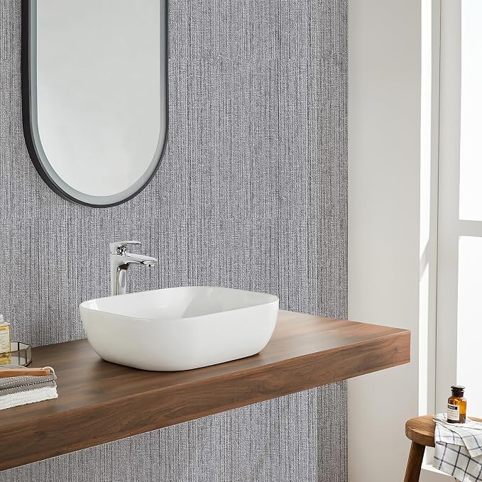 Grasscloth Peel and Stick Wallpaper Faux Weave Grey Contact Paper Modern - Image 9