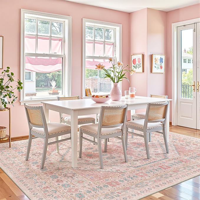 Pink Rugs for Bedroom-6x9 Area Rugs for Living Room, Girls Room | Washable Rugs - Image 9