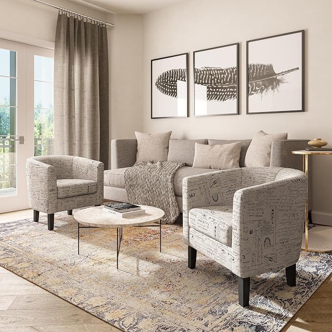 BELLEZE Accent Barrel Chair Set of 2, Linen Round Chair Club Tub Sofa Corner - Image 6