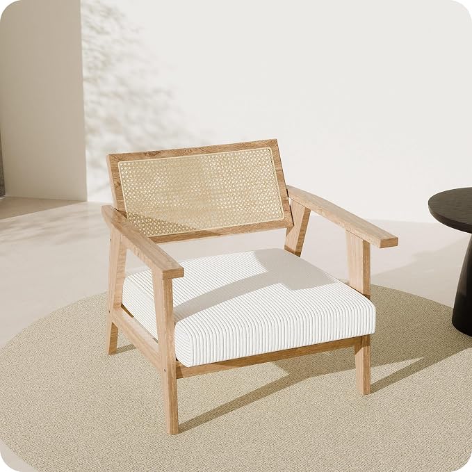 BELLEZE Mid Century Modern Rattan Chair Set of 2 Accent Natural Wood Armchair - Image 9