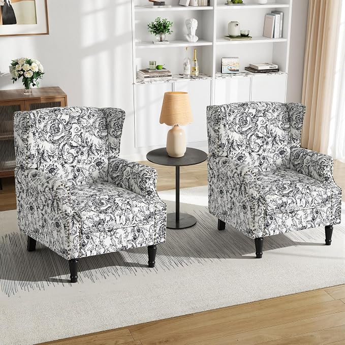 Pia Ricco Set of 2 Floral Accent Chairs, High Back Upholstered Armchairs - Image 6