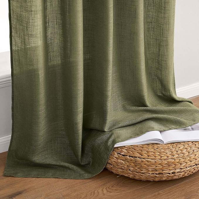 MIULEE Light Olive Green Linen Curtains 52x90 Inch Long 2 Panel - Image 7