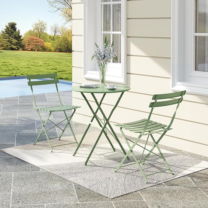 Bistro Table and Chairs Set of 2, 3 Piece Outdoor/Indoor Folding Patio Bistro - Image 9