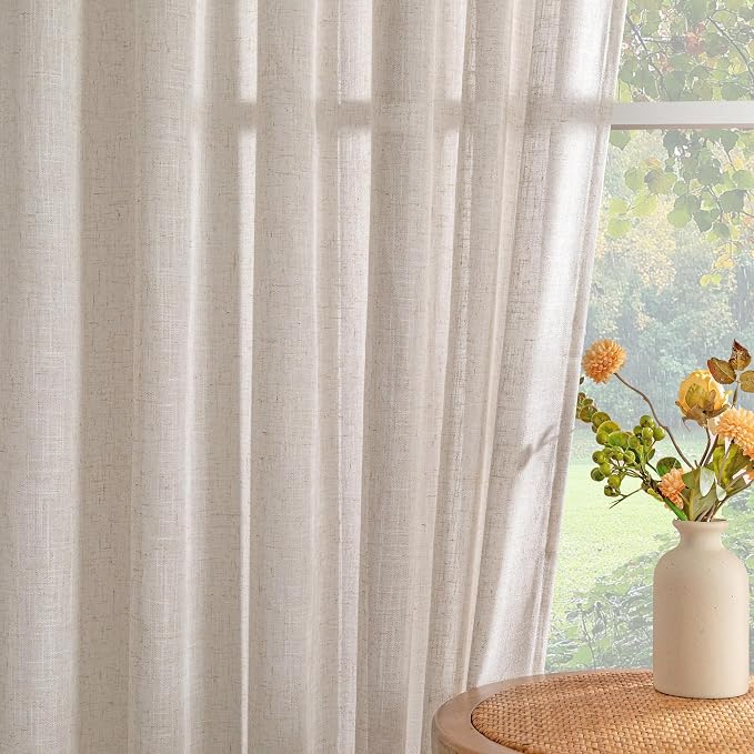 MYSKY HOME Natural Linen Curtains 24 Inch Long - Image 9