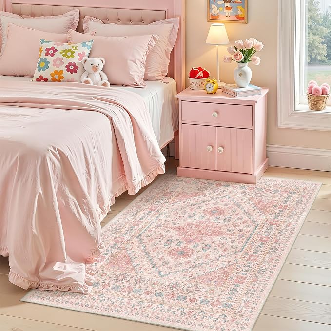 Pink Rugs for Bedroom-3x5 Rug for Entryway, Girls Room | Small Washable Rug for - Image 9