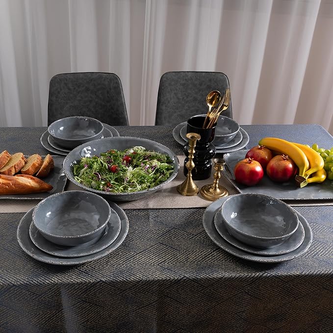 Melamine Pasta Bowls Set,6 Piece 9.25 inch Vintage Melamine Pasta/Salad/Ramen/Noodle/dinner/Fruit Bowls, Set of 6,Unbreakable Large Shallow Serving Bowls set,Cool Grey…