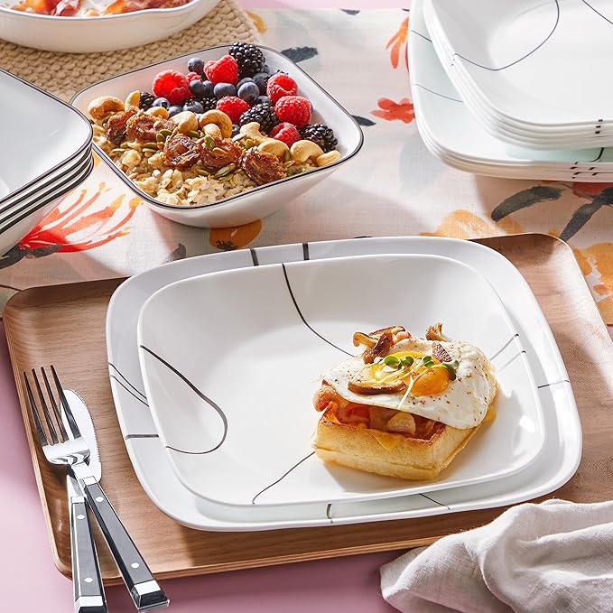 Corelle Vitrelle 6-Piece Salad Plate Set, Triple Layer Glass and Chip Resistant, Lightweight Square 8-1/2-Inch Plates Set, Splendor