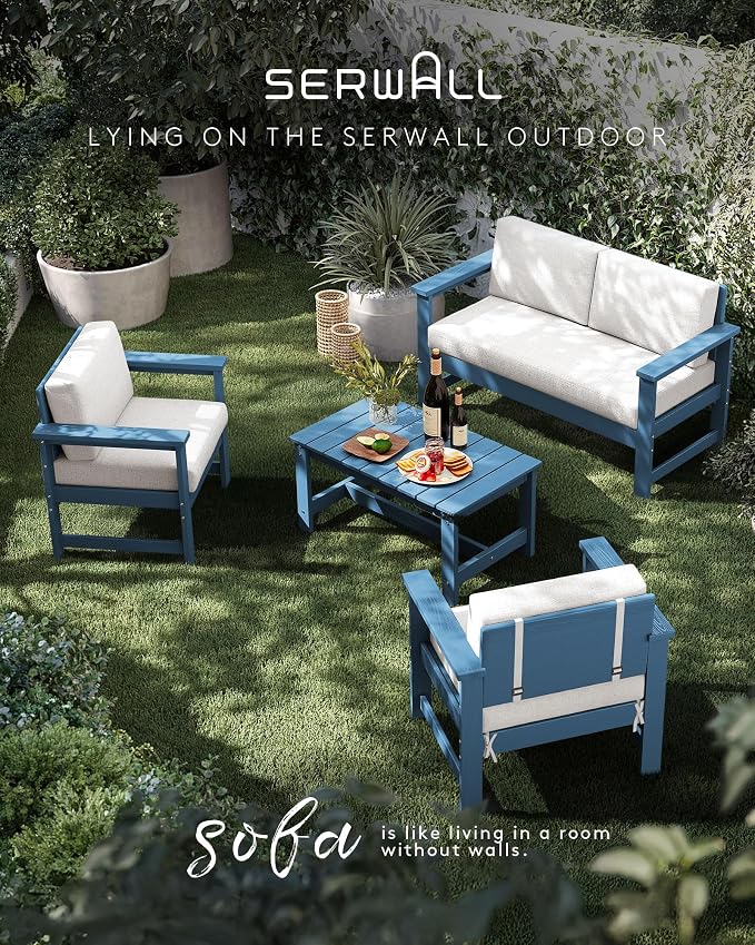 SERWALL 4 Pieces HDPE Outdoor Sofa Set - Image 7