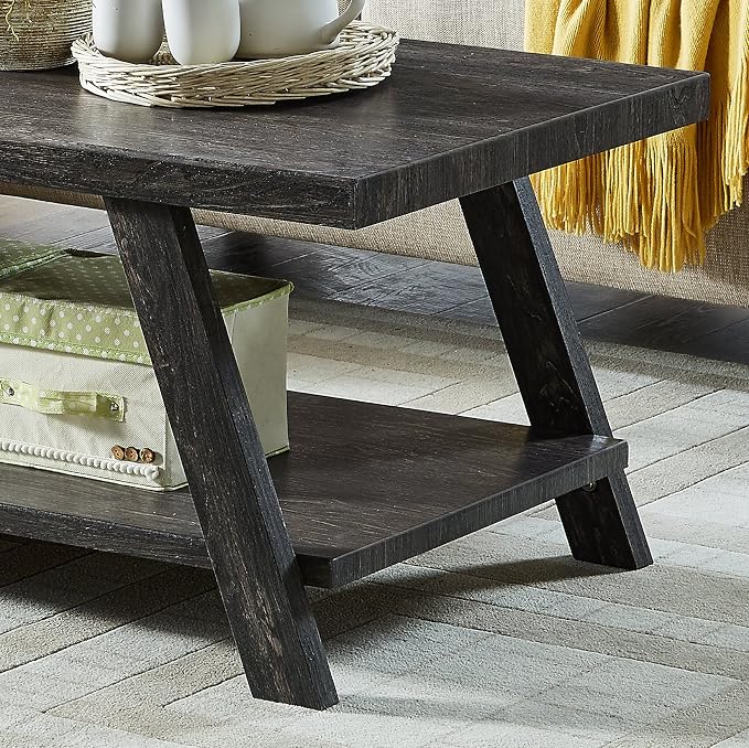 Contemporary Wood Coffee Table 48 in, Charcoal Living Room Table - Image 8
