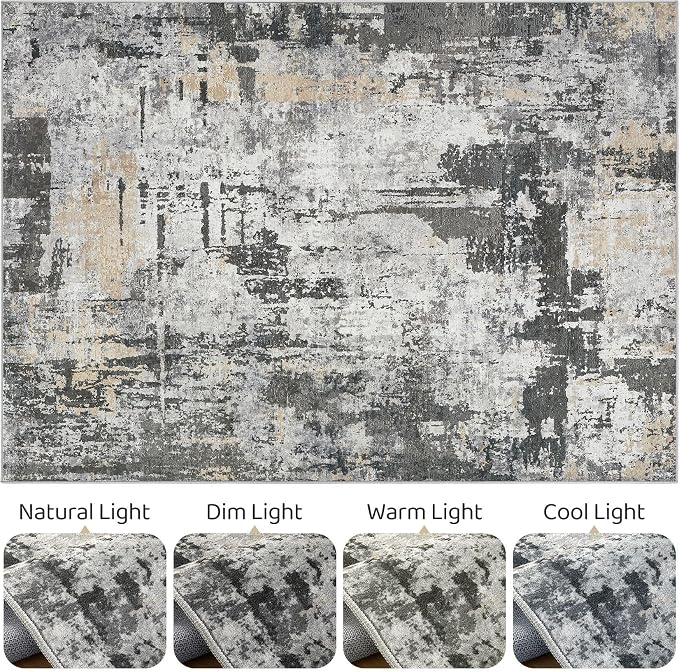 LOONGRUG 7x9 Area Rug Washable Large Neutral Modern Living Room Rugs | Abstract - Image 9