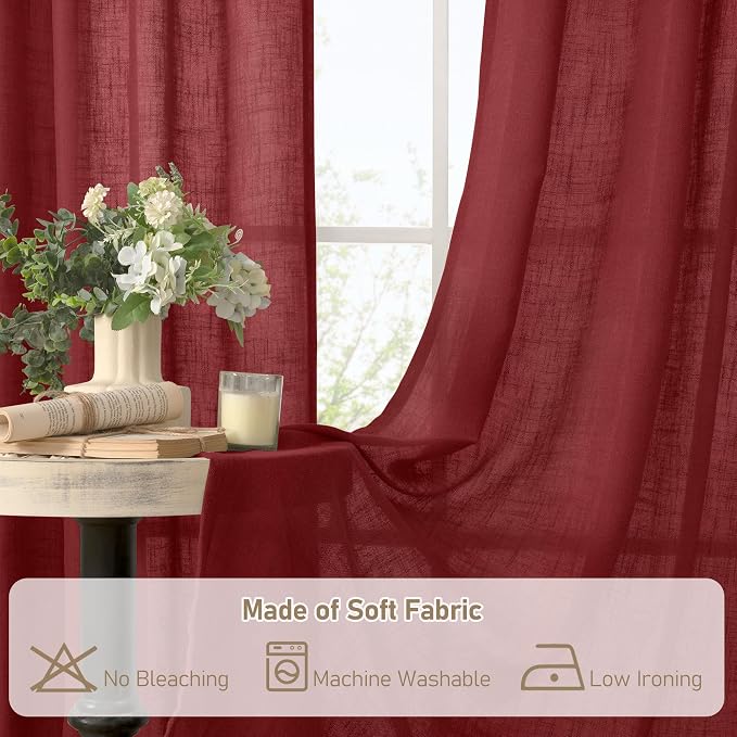 Burgundy Red Linen Curtains 45 Inch Length - Image 8