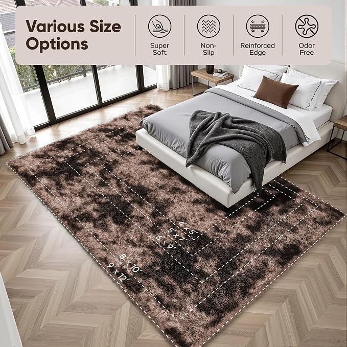 PLHXFR 8x10 Area Rug Living Room: Fluffy Bedroom Soft Shag Rug Coffee Brown | - Image 9
