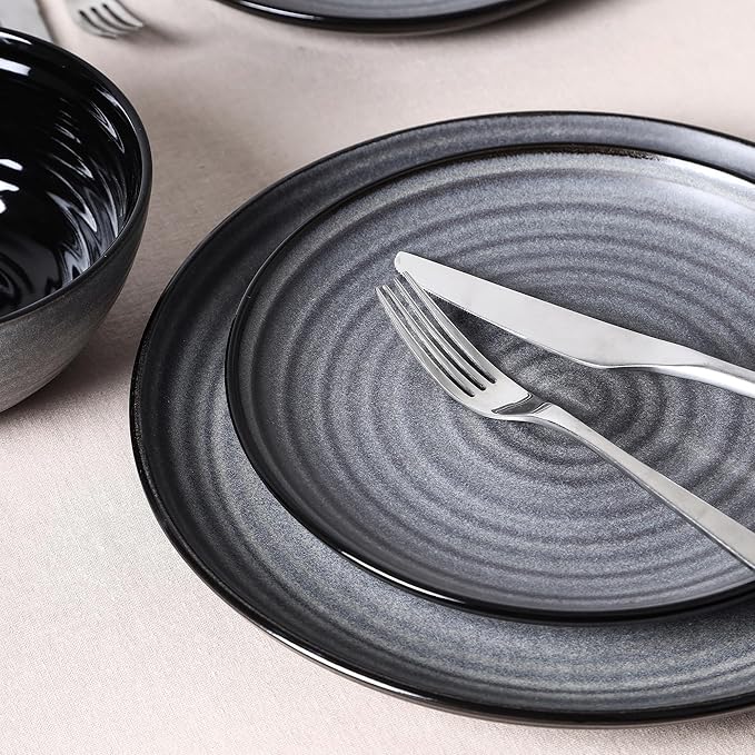 Stone Lain Dua 4-Piece Salad Plate Set Stoneware, Black