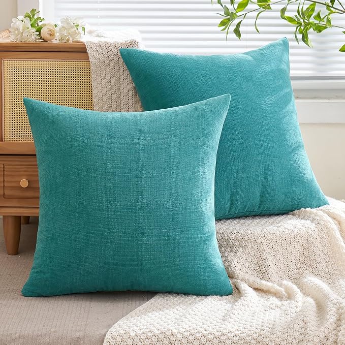 MIULEE Teal Chenille Couch Throw Pillow Covers, 20x20 | Set of 2, Soft Coastal - Image 7