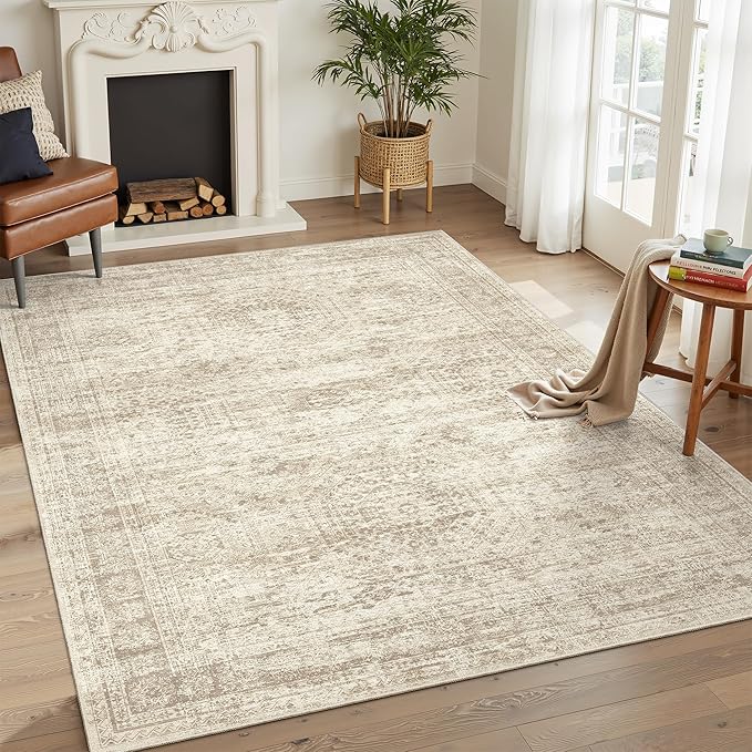 Soalmost 7x9 Area Rug for Living Room Washable Rugs Non-Slip Beige | Low-Pile - Image 9