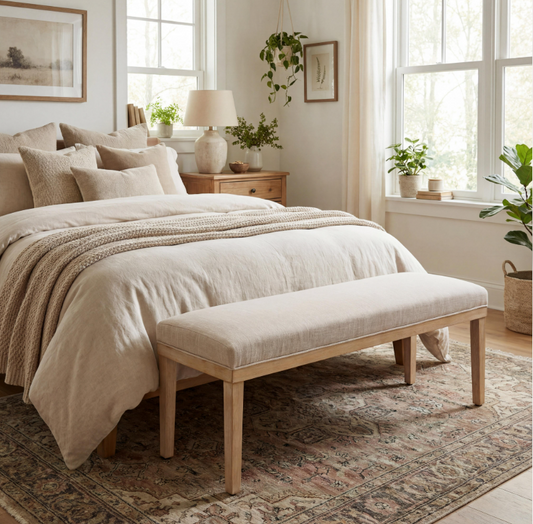 How to Style a Bench at the End of Your Bed | Vellora Home