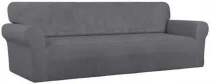 PureFit Stretch Couch Covers for Sofa 4 Seater Slipcovers Gray | 1-Piece Sofa - Image 8