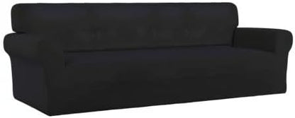 PureFit Stretch Couch Covers for Sofa 4 Seater Slipcovers Black | 1-Piece Sofa - Image 8