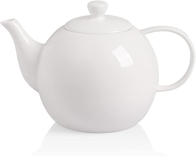 Sweejar Porcelain Teapot with Removable Stainless Steel Infuser,Microwave & Dishwasher Safe Tea Pots for Loose Tea,Tea Infuser Pots for Chrismas Women Gift (40oz White)