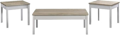 Pemberly Row 3-Piece Coastal Wood Coffee Table Set, Antique Pine and White by PEMBERLYROW
