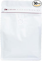 Premium Coffee Bags with Valve (100 pcs, 8 oz) Standing Coffee Beans Storage Bags, Reusable Heat Sealable Side Zipper Pouches, Eco-Friendly Packaging, Perfect for Home and Office - White
