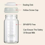 COMI Wide Neck Glass Breastmilk Collection n Storage Bottle, 4 Packs, 6oz with Screw Ring Sealing Disk; Re-markable Sealing Disc. BPA Free, Fits Breast Pumps & Nipples (3 Gray Lids + 3 Pink Lids)