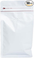 Premium Coffee Bags with Valve (100 pcs, 12 oz) Standing Coffee Beans Storage Bags, Reusable Heat Sealable Side Zipper Pouches, Eco-Friendly Packaging, Perfect for Home and Office - White