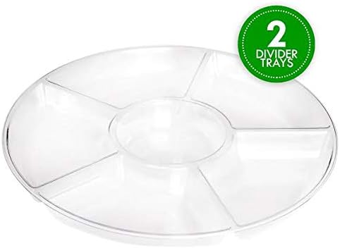 Plasticpro 6 Sectional Round Plastic Serving Tray/Platters Clear Pack of 2