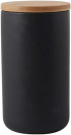 YYW Ceramics Food Storage Jar Canister with Seal Bamboo Lid, Simple Style Kitchen Canister for Food Storage, Store Coffee, Sugar, Tea, Spices and More (Black (33.81oz/1000ml))