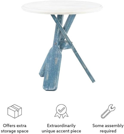 Pemberly Row Transitional Wood Side Table, 22 in Round Distressed Cream and - Image 6