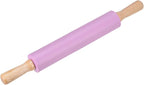 HARFINGTON Silicone Rolling Pins for Baking 16.93 Inch Non-Stick Silicone Surface Wooden Handle Rolling Pin Small Roller Playdough Rolling Pins for Fondant Kitchen Dough Pizza, Purple