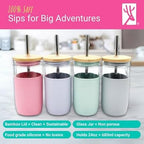 Elk and Friends 24oz Glass Mason Jar – Pack of 4 | Bamboo Straw Lids + Stainless Steel Straws | Smoothie + Iced Coffee + Bubble Tea Cups | Glass Cups with Lids and Straws | Dishwasher Safe