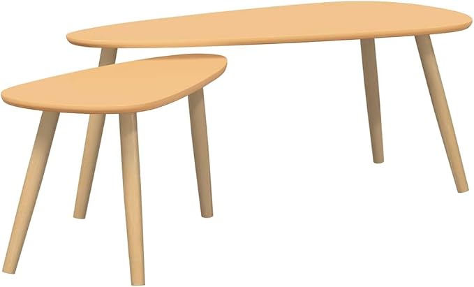 Coffee Table Set of 2 Scandinavian Coffee Table & Center Table Brown Solid Pine - Image 2