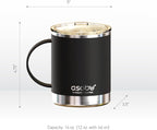 asobu Ultimate Ceramic Travel Mug, 12oz Insulated Stainless Steel Coffee Cup with Handle & Splash-Resistant Lid, Ceramic Lined for Pure Taste, BPA-Free, Double-Wall Vacuum for Hot Drinks