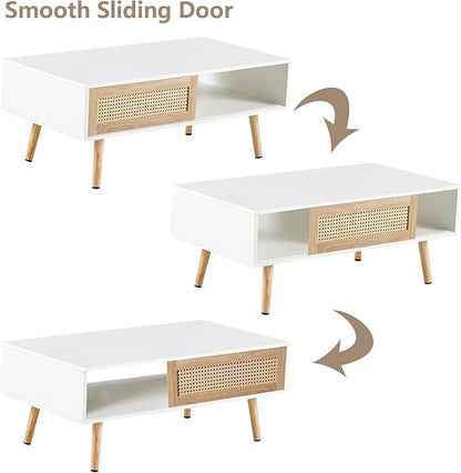 Rattan Center Table and Nightstand Set, 3-Piece Wood Living Room Table Set - Image 3