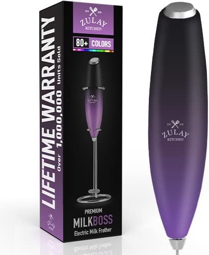 Zulay Kitchen Powerful Milk Frother Wand With 4 AA Duracell Batteries - Ultra Fast Handheld Drink Mixer - Electric Whisk Foam Maker for Coffee, Lattes, Cappuccino, Matcha & Creamer -
