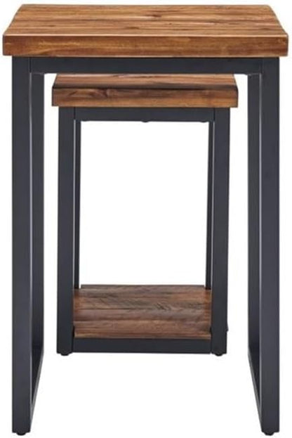 Claremont Rustic Wood Nesting End Tables, Solid Wood and Black-Finished Metal - Image 5