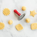 Nordic Ware Pretty Pleated Cookie Stamps Silver Cast Aluminum with Wood Handles, Grey, 3-Piece