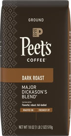 Peet's Coffee, Dark Roast Ground Coffee - Major Dickason's Blend 36 Ounces (2 Bags of 18 Ounces)