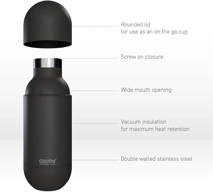 Asobu Orb Stainless Steel Double Wall Insulated Travel Water Bottle – Lid Doubles as a Cup 14 Ounce (Red)