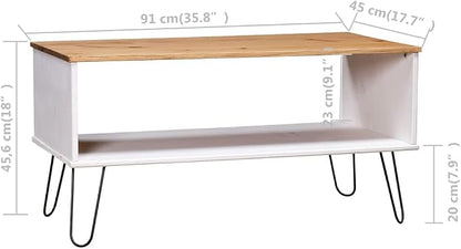 White & Natural Solid Pine Wood Coffee Table, Scandinavian Style, - Image 2