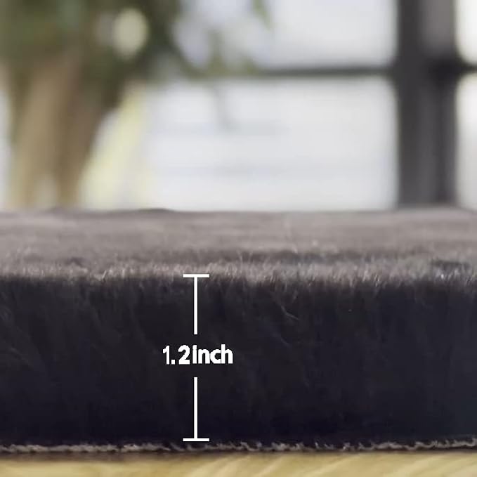 ORINOVA Fluffy Black Fuzzy Faux Rabbit Washable Shaggy Fur Rug - Image 2
