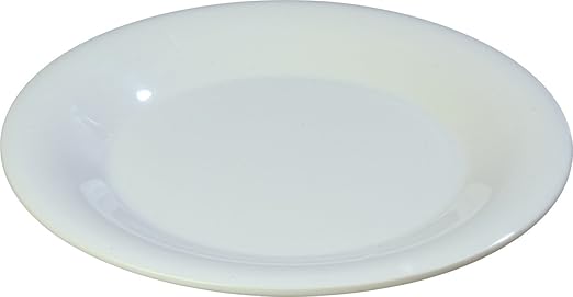 Carlisle FoodService Products Sierrus Reusable Plastic Plate with Wide Rim for Buffets, Restaurants, and Homes, Melamine, 9 Inches, White, (Pack of 24)