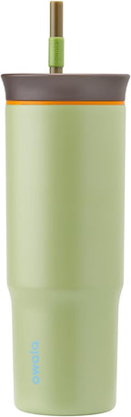 Owala Stainless Steel Triple Layer Insulated Travel Tumbler with Spill Resistant Lid and Straw, BPA Free, 24 oz, Brown/Green (Brave Adventures)
