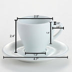 CUISINOX Italian Classic White Porcelain Espresso Cups and Saucers – Set of 6, 2 oz – Coffee Cups for Espresso Shots, Cappuccino, Latte – Perfect for Home and Coffee Bar Accessories