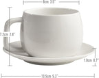 Porcelain Coffee Cup with Saucer 270ml/9oz, Minimalist Design, Perfect for Latte, Cappuccino, and Tea, White