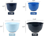 BoxedHome Nesting Plastic Mixing Bowl Set With Pour Spout, Microwave and Dishwasher Safe, BPA free Non-Slip Base, Set of 4 Size 1.7, 2.5, 3.5 and 4.5qt, Great for Prepping, Baking, Cooking (Dark Blue)